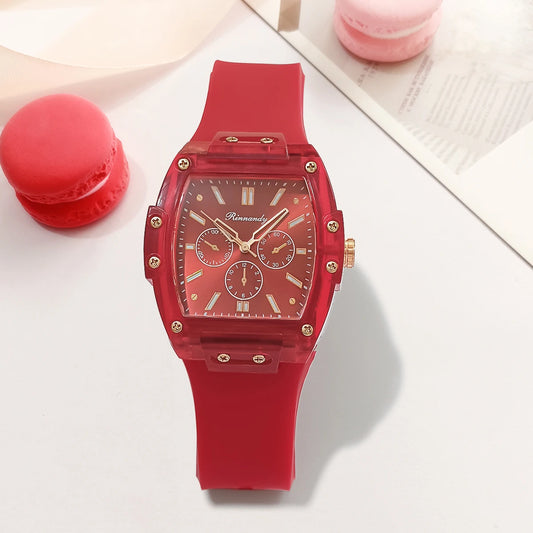 Cross Border Foreign Trade New Sports and Leisure Square Silicone Scale Three Eye Women'S Quartz Watch Manufacturer in Stock