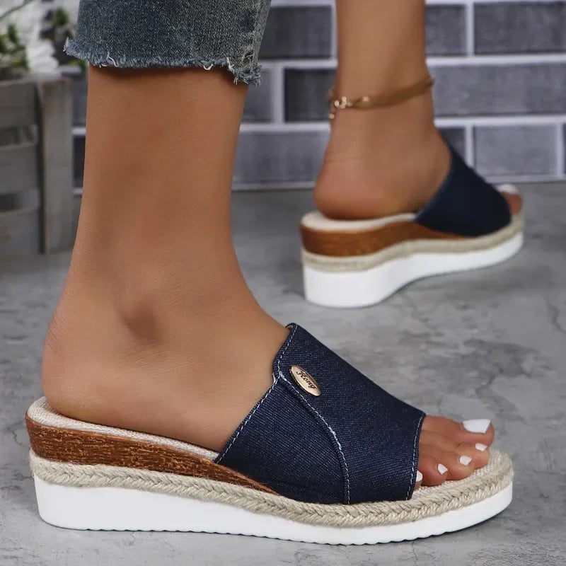 Summer New plus Size 43 Women'S Shoes Foreign Trade Slippers Woman Slippers Wedge Heel Thick Sole Lightweight Casual Shoes
