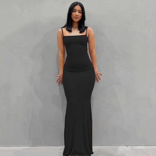 Europe and the United States Cross-Border Foreign Trade Women 2024 Solid Color Sexy Slim High Step Slip Dress