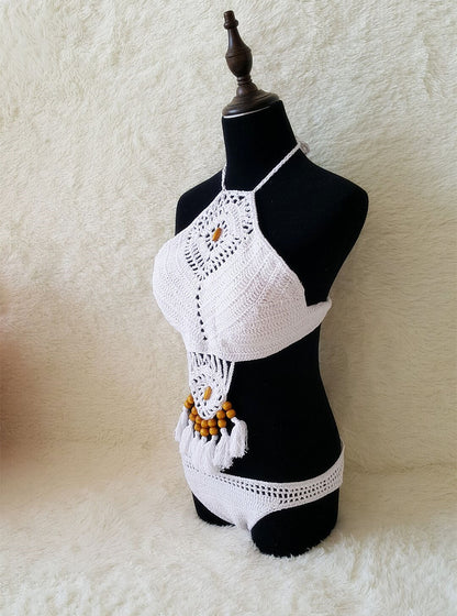 Europe and the United States New Woman Swimsuit Set, Beach Sunshine Bath, Foreign Trade Crochet Crochet Tassel Bikini