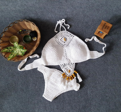Europe and the United States New Woman Swimsuit Set, Beach Sunshine Bath, Foreign Trade Crochet Crochet Tassel Bikini