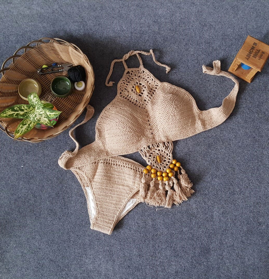 Europe and the United States New Woman Swimsuit Set, Beach Sunshine Bath, Foreign Trade Crochet Crochet Tassel Bikini