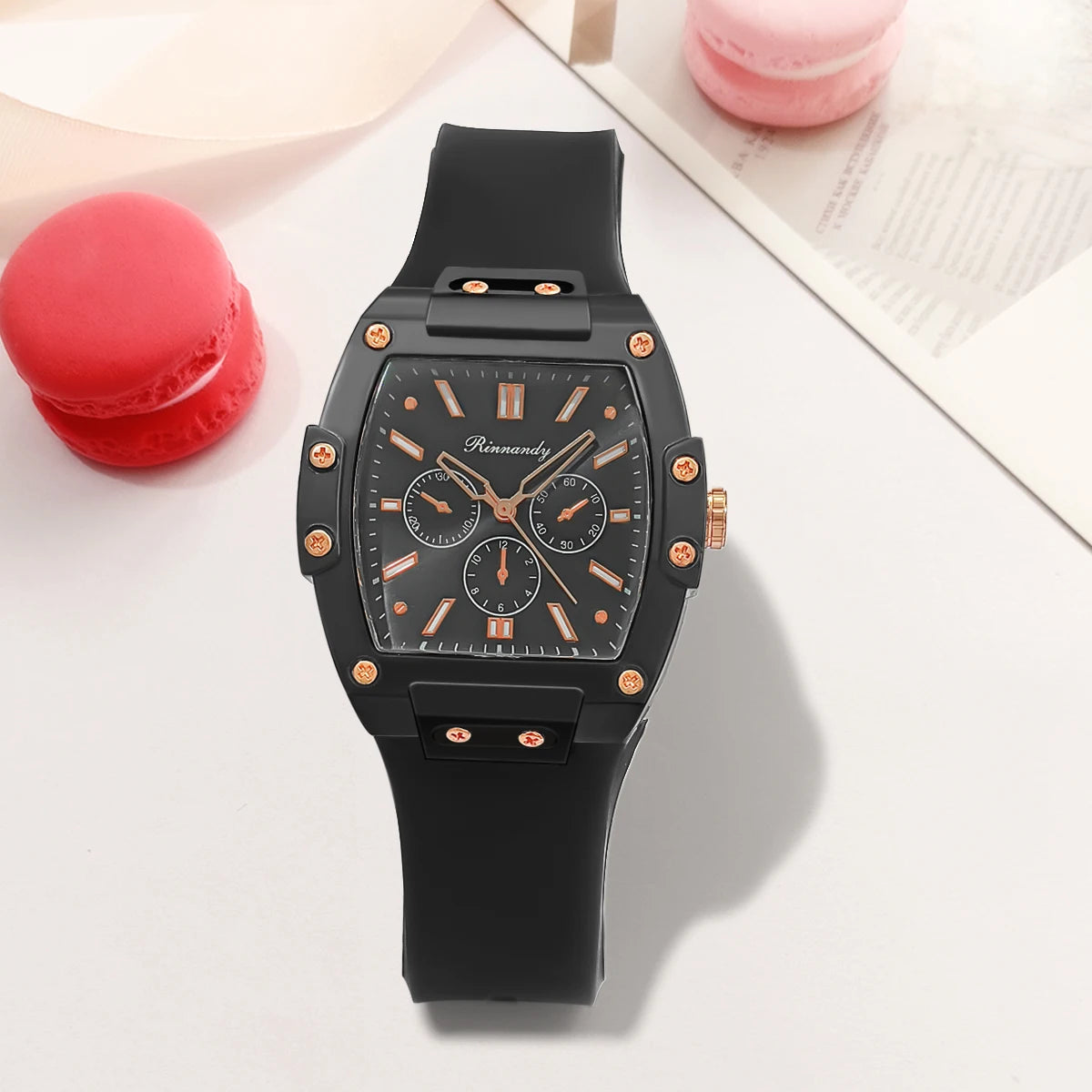 Cross Border Foreign Trade New Sports and Leisure Square Silicone Scale Three Eye Women'S Quartz Watch Manufacturer in Stock