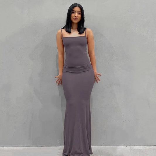Europe and the United States Cross-Border Foreign Trade Women 2024 Solid Color Sexy Slim High Step Slip Dress