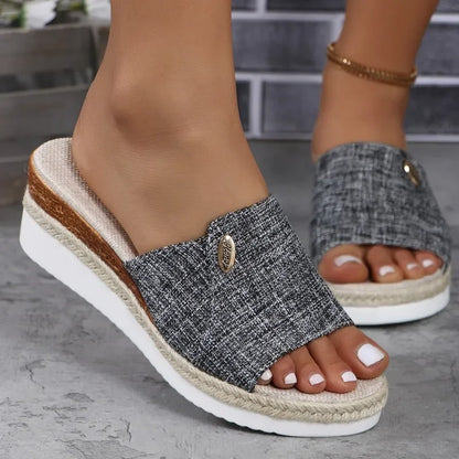 Summer New plus Size 43 Women'S Shoes Foreign Trade Slippers Woman Slippers Wedge Heel Thick Sole Lightweight Casual Shoes