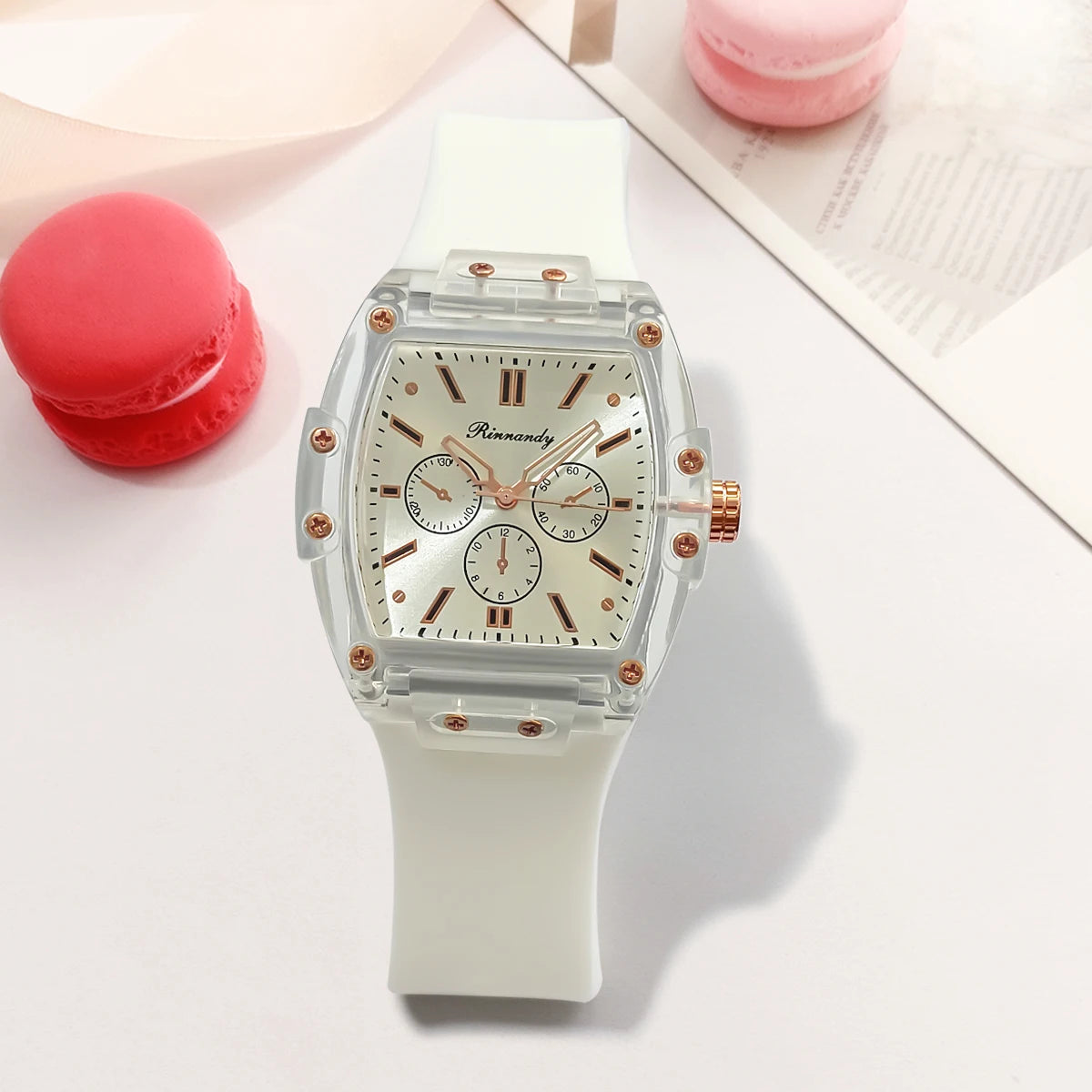 Cross Border Foreign Trade New Sports and Leisure Square Silicone Scale Three Eye Women'S Quartz Watch Manufacturer in Stock