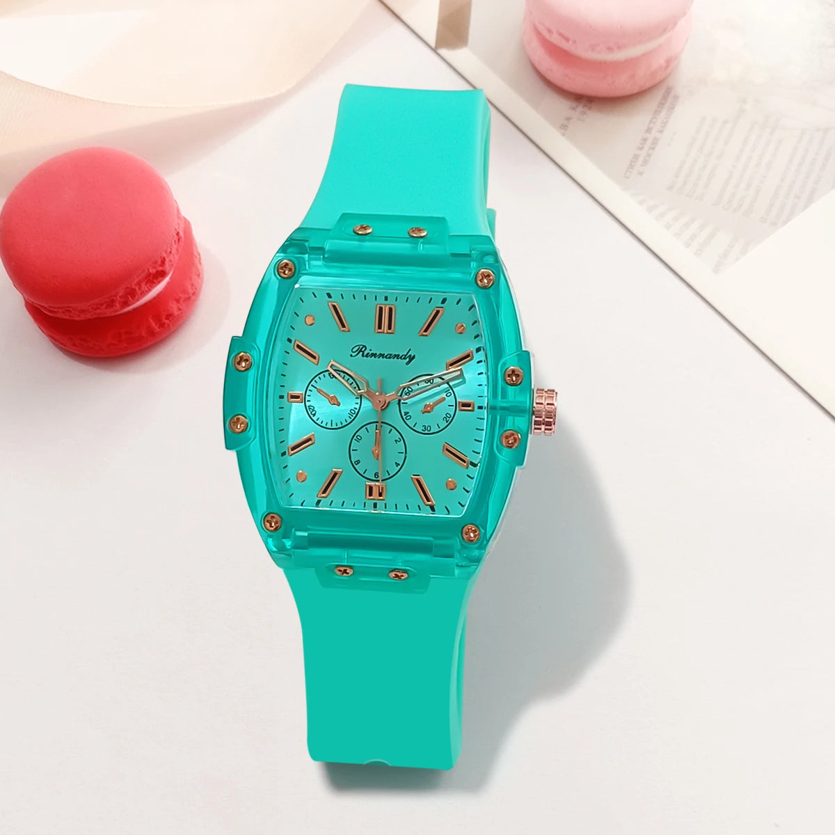 Cross Border Foreign Trade New Sports and Leisure Square Silicone Scale Three Eye Women'S Quartz Watch Manufacturer in Stock