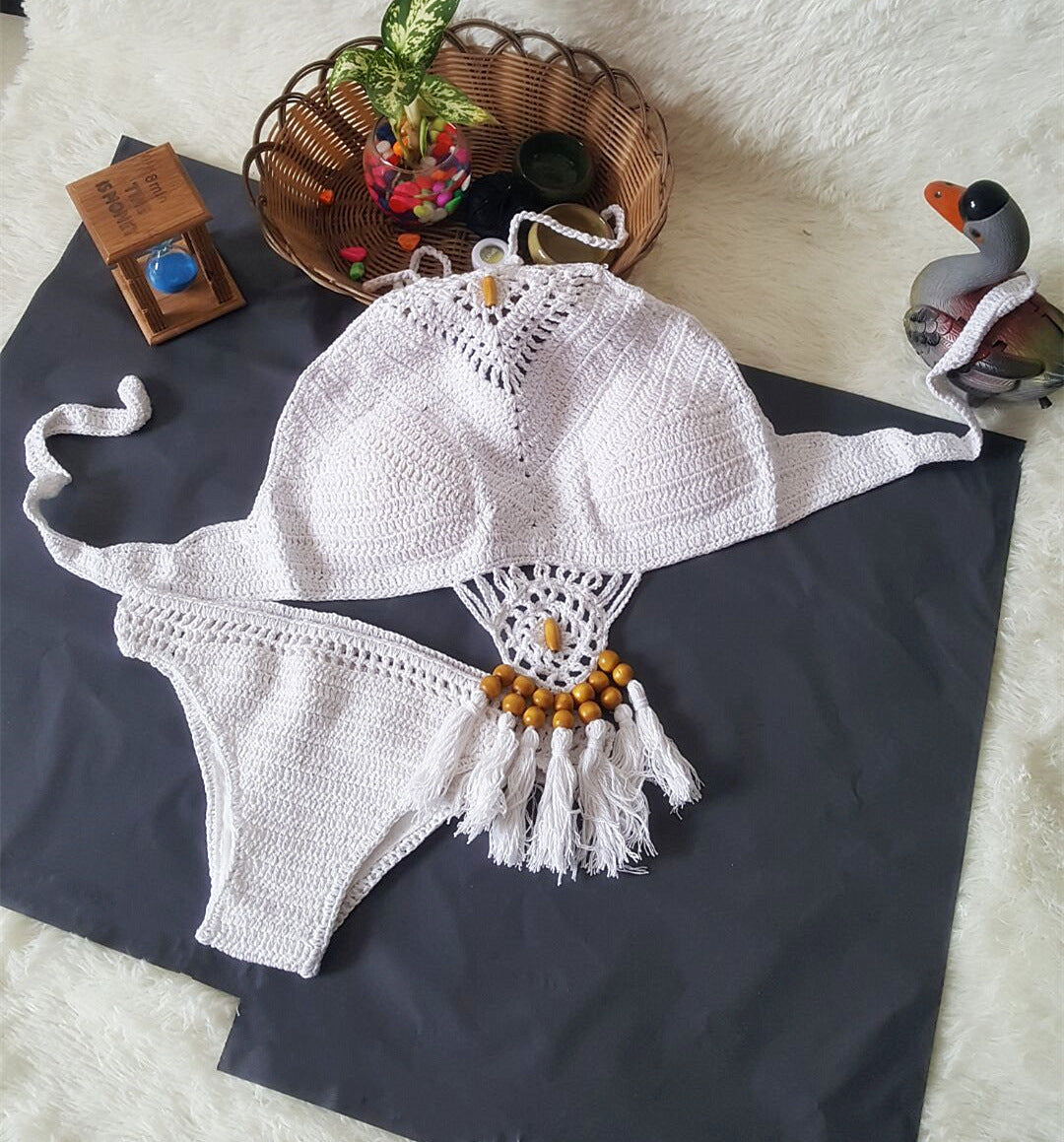 Europe and the United States New Woman Swimsuit Set, Beach Sunshine Bath, Foreign Trade Crochet Crochet Tassel Bikini