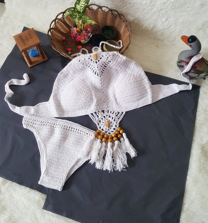 Europe and the United States New Woman Swimsuit Set, Beach Sunshine Bath, Foreign Trade Crochet Crochet Tassel Bikini