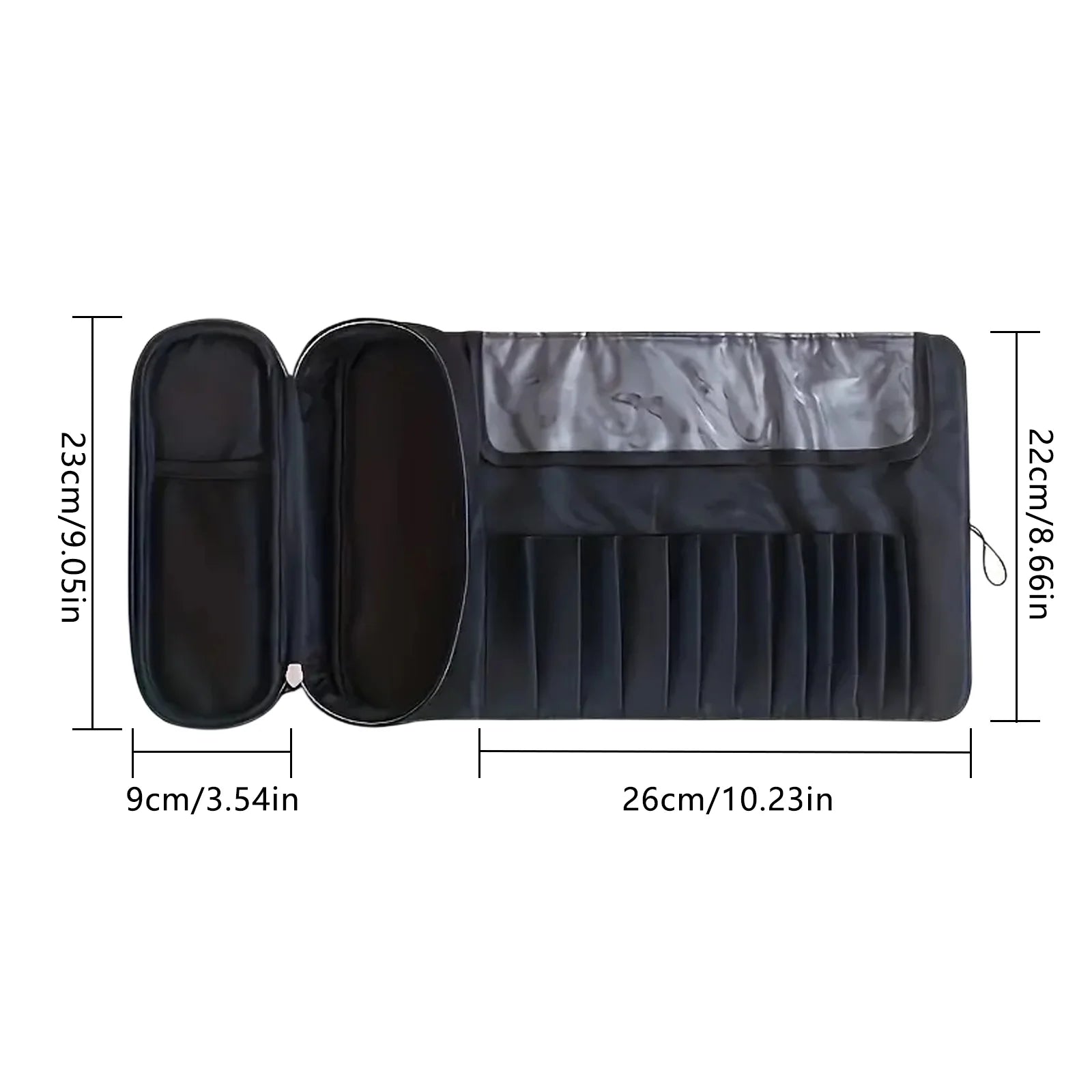 Makeup Brush Holder Makeup Brush Bag Travel Case Pouch Cosmetic Bag Organizer Travel Portable Cosmetics Brushes Black Leather Case with Small Clear Bag for Makeup Artists (Black)