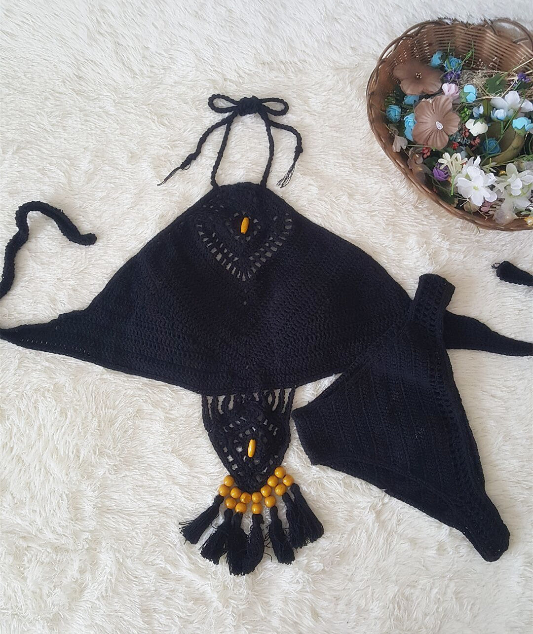 Europe and the United States New Woman Swimsuit Set, Beach Sunshine Bath, Foreign Trade Crochet Crochet Tassel Bikini