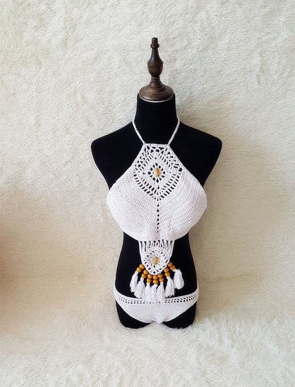 Europe and the United States New Woman Swimsuit Set, Beach Sunshine Bath, Foreign Trade Crochet Crochet Tassel Bikini