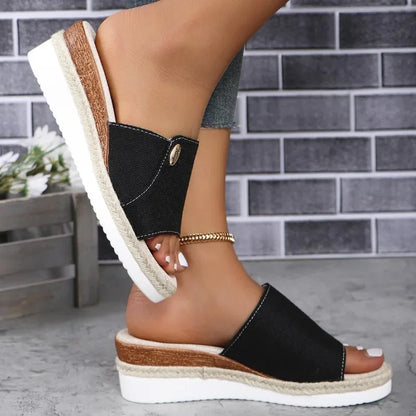 Summer New plus Size 43 Women'S Shoes Foreign Trade Slippers Woman Slippers Wedge Heel Thick Sole Lightweight Casual Shoes