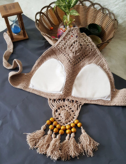 Europe and the United States New Woman Swimsuit Set, Beach Sunshine Bath, Foreign Trade Crochet Crochet Tassel Bikini