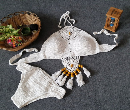 Europe and the United States New Woman Swimsuit Set, Beach Sunshine Bath, Foreign Trade Crochet Crochet Tassel Bikini