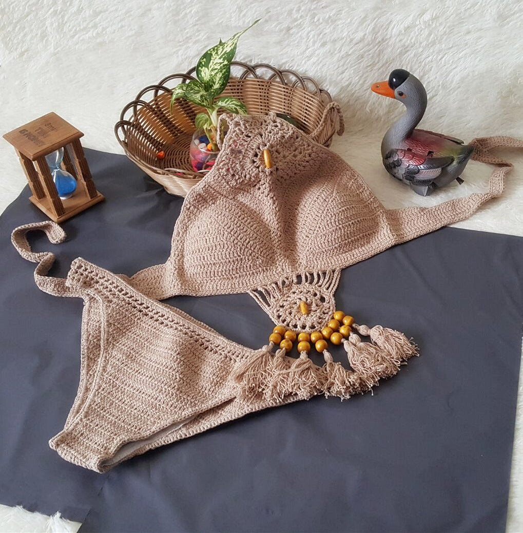 Europe and the United States New Woman Swimsuit Set, Beach Sunshine Bath, Foreign Trade Crochet Crochet Tassel Bikini