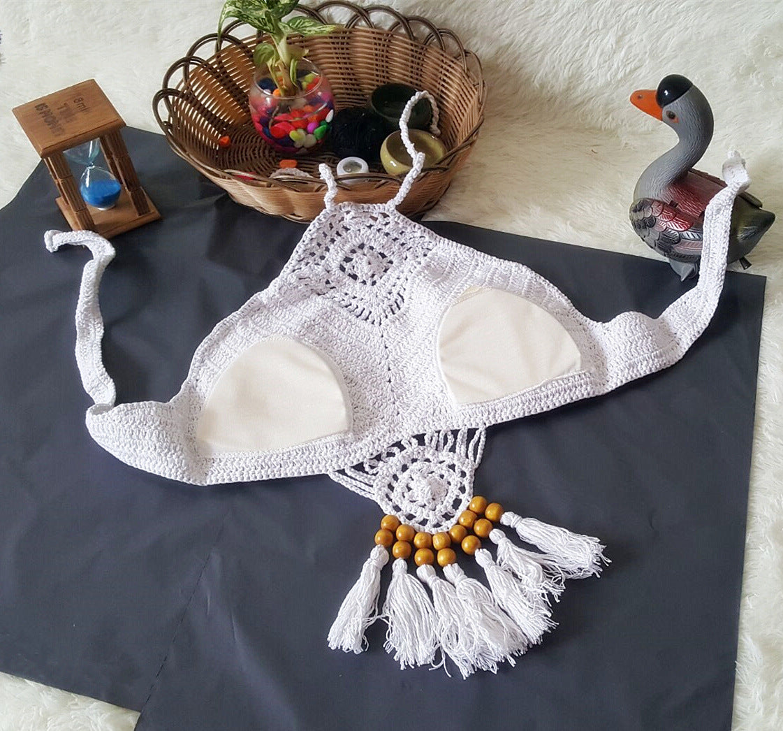 Europe and the United States New Woman Swimsuit Set, Beach Sunshine Bath, Foreign Trade Crochet Crochet Tassel Bikini