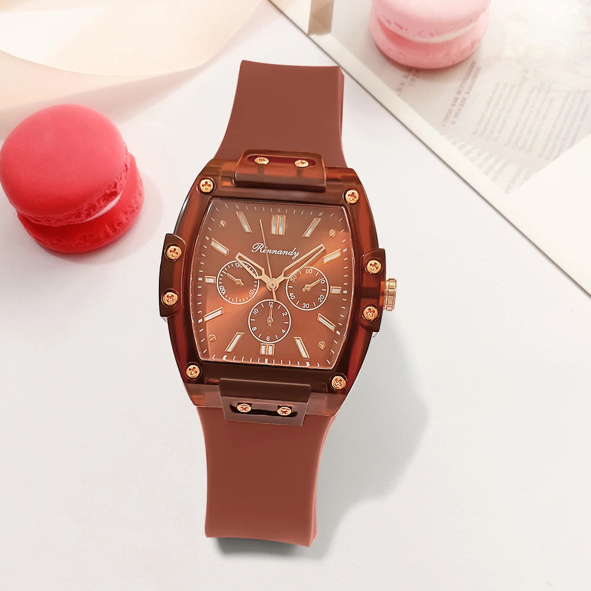 Cross Border Foreign Trade New Sports and Leisure Square Silicone Scale Three Eye Women'S Quartz Watch Manufacturer in Stock