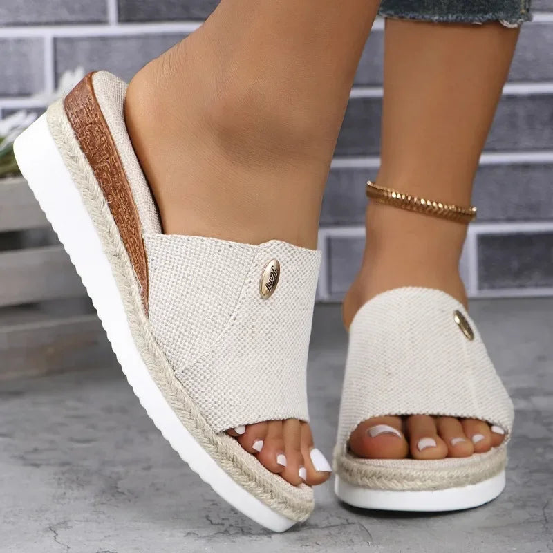 Summer New plus Size 43 Women'S Shoes Foreign Trade Slippers Woman Slippers Wedge Heel Thick Sole Lightweight Casual Shoes