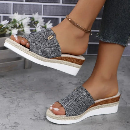 Summer New plus Size 43 Women'S Shoes Foreign Trade Slippers Woman Slippers Wedge Heel Thick Sole Lightweight Casual Shoes