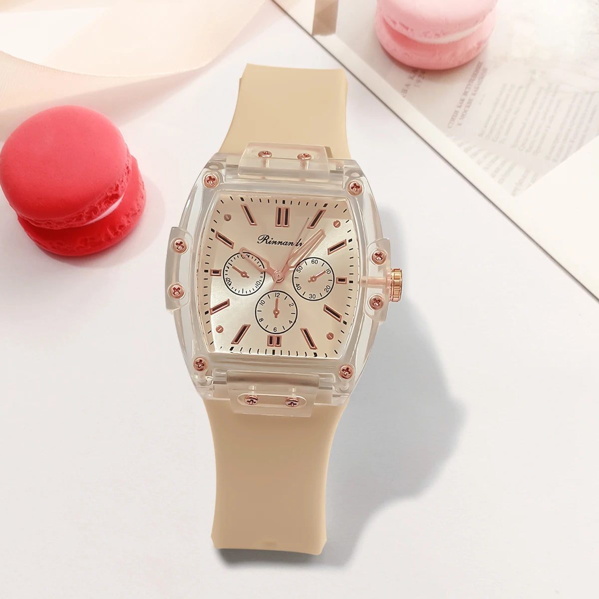 Cross Border Foreign Trade New Sports and Leisure Square Silicone Scale Three Eye Women'S Quartz Watch Manufacturer in Stock