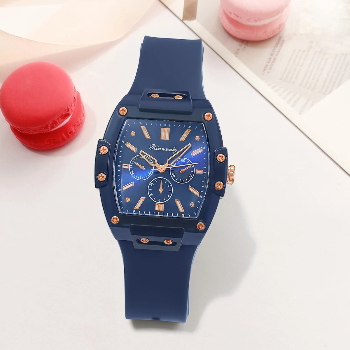 Cross Border Foreign Trade New Sports and Leisure Square Silicone Scale Three Eye Women'S Quartz Watch Manufacturer in Stock