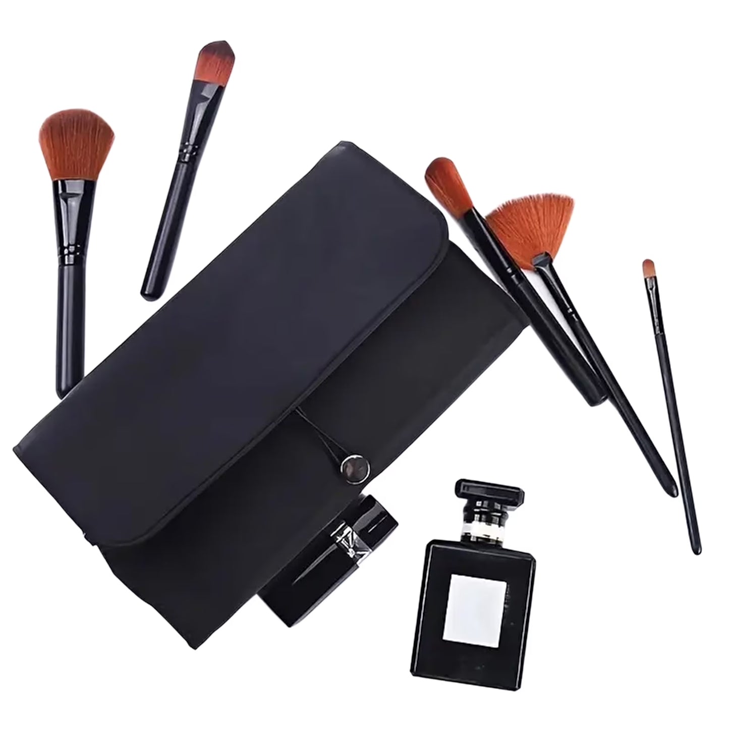 Makeup Brush Holder Makeup Brush Bag Travel Case Pouch Cosmetic Bag Organizer Travel Portable Cosmetics Brushes Black Leather Case with Small Clear Bag for Makeup Artists (Black)