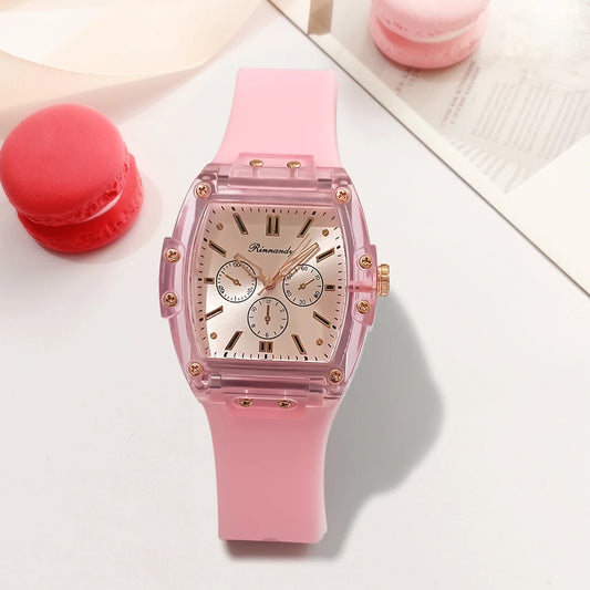 Cross Border Foreign Trade New Sports and Leisure Square Silicone Scale Three Eye Women'S Quartz Watch Manufacturer in Stock