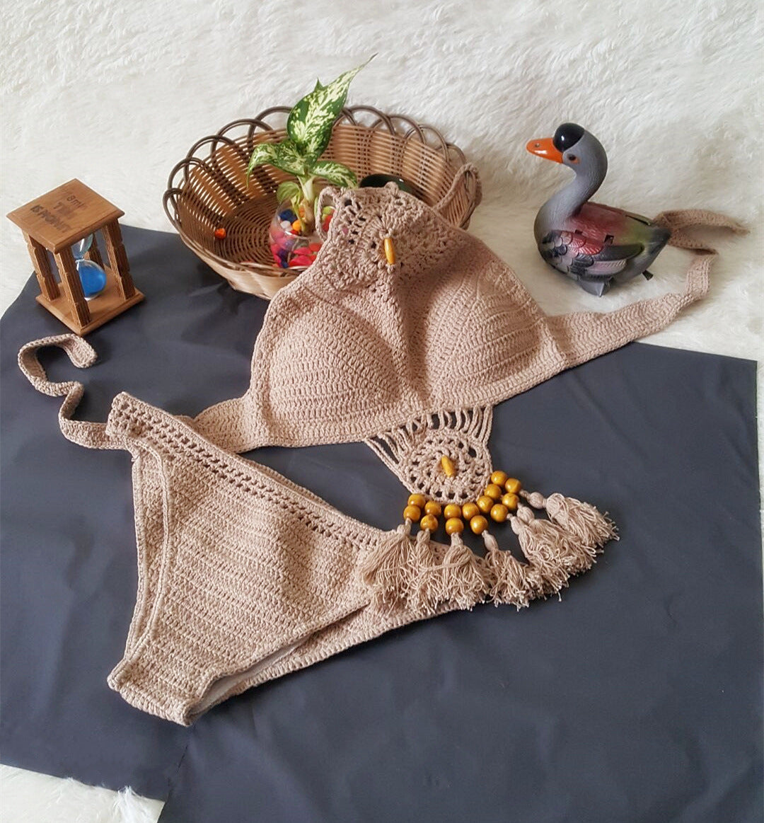 Europe and the United States New Woman Swimsuit Set, Beach Sunshine Bath, Foreign Trade Crochet Crochet Tassel Bikini